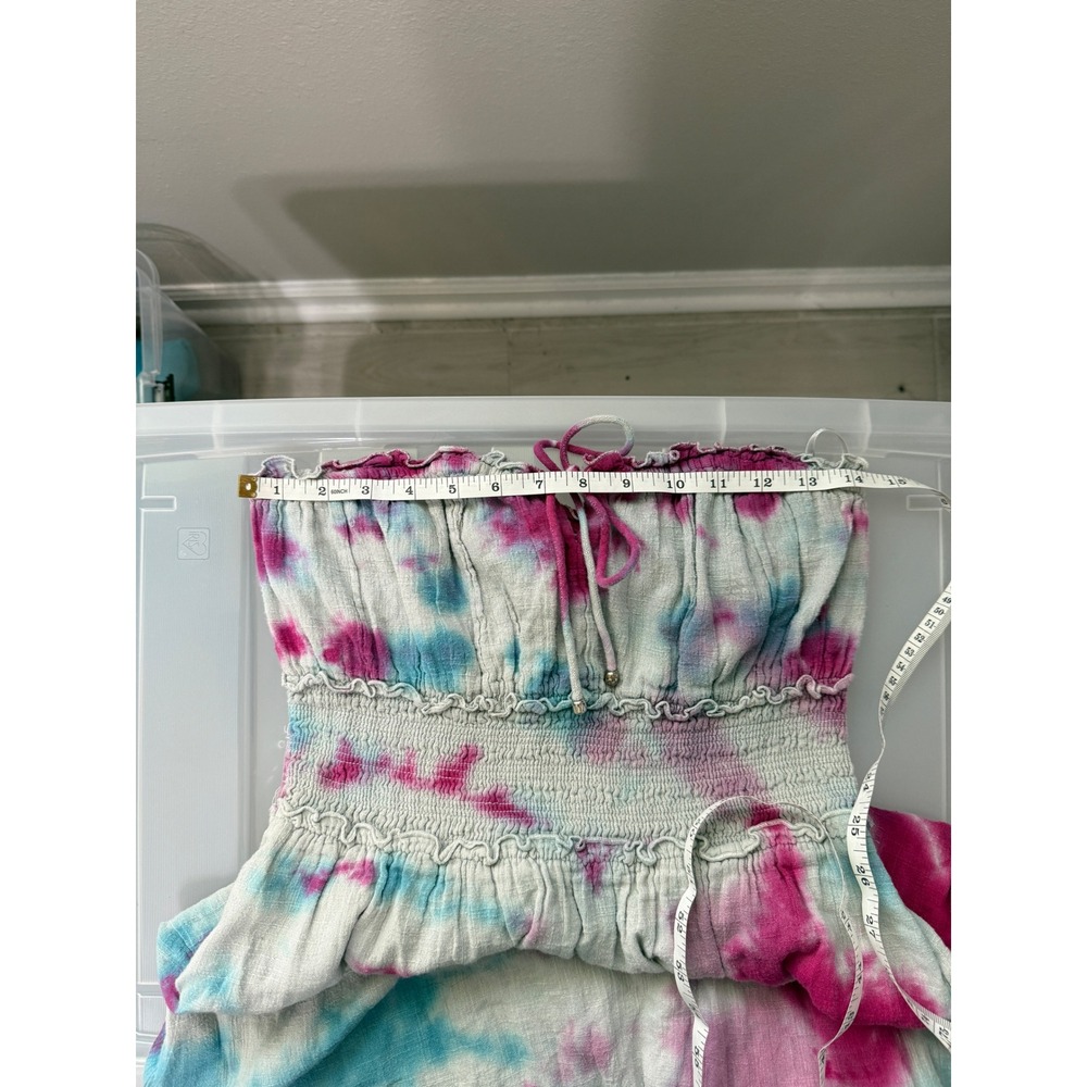 Steele Hum+Bee Sayulita Sunset Strapless Midi Dress Pink Blue Tie Dye Boho - Picture 6 of 9